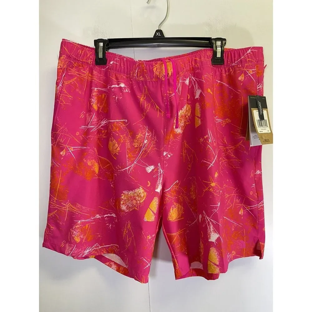 NEW The North Face Wander Shorts Men's XXL Pink Glo Print Swim Trunks Zip Pocket